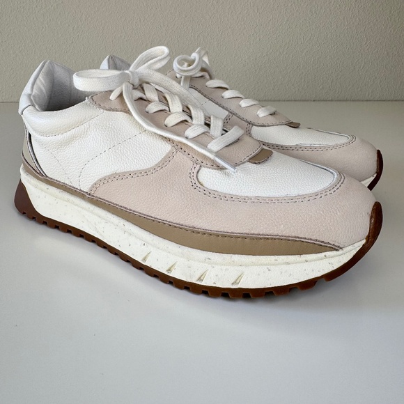 MADEWELL KickOff Trainer Sneakers Women Size 8 Cream Ivory Beige Tan Leather - Picture 1 of 9